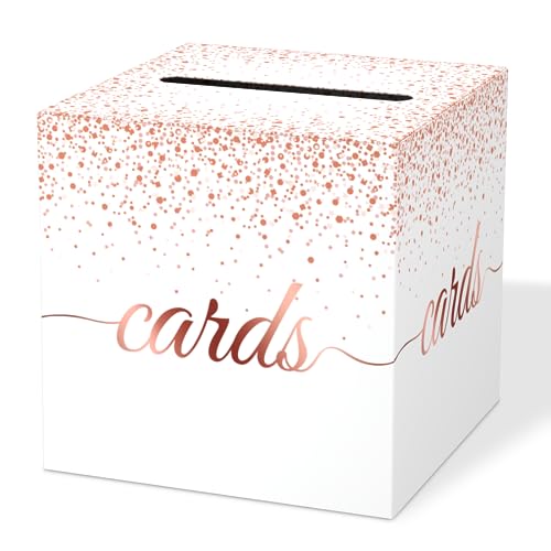 WNINK Rose Gold Cards Box for Birthday, Wedding, Bridal or Baby Shower, Graduation, Anniversaries, Engagement Party Decorations Supplies Money and Cards Receiving Box - Image 1