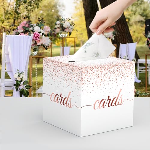 WNINK Rose Gold Cards Box for Birthday, Wedding, Bridal or Baby Shower, Graduation, Anniversaries, Engagement Party Decorations Supplies Money and Cards Receiving Box - Image 3