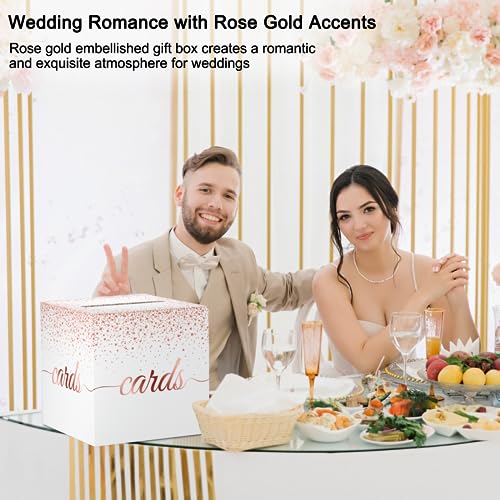 WNINK Rose Gold Cards Box for Birthday, Wedding, Bridal or Baby Shower, Graduation, Anniversaries, Engagement Party Decorations Supplies Money and Cards Receiving Box - Image 4