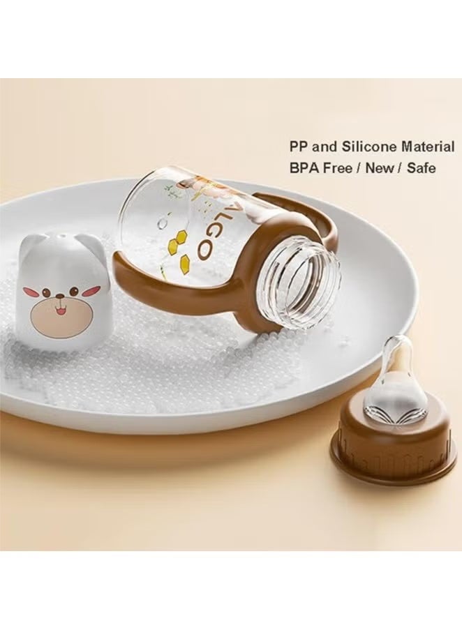 Algo Baby Milk Bottle - Cute Cartoon Design, BPA-Free Anti-Colic 120ml Standard Neck PP Feeding Bottle with Leakproof Silicone Cap, Durable Baby Bottle for Easy Feeding (Grey) - Image 2
