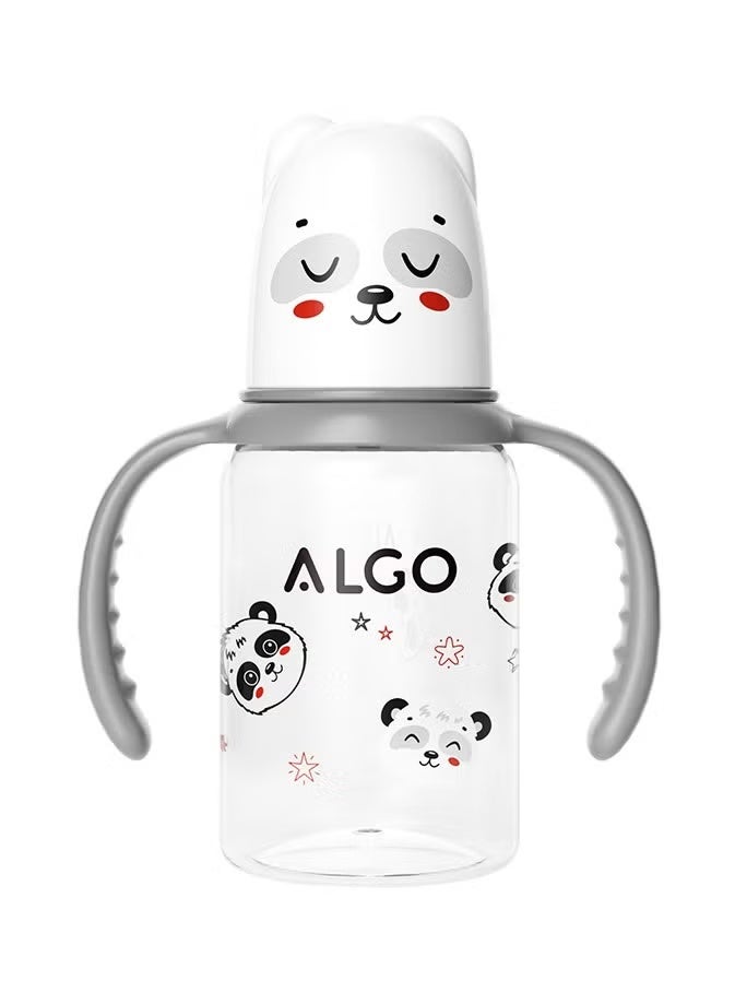 Algo Baby Milk Bottle - Cute Cartoon Design, BPA-Free Anti-Colic 120ml Standard Neck PP Feeding Bottle with Leakproof Silicone Cap, Durable Baby Bottle for Easy Feeding (Grey) - Image 1