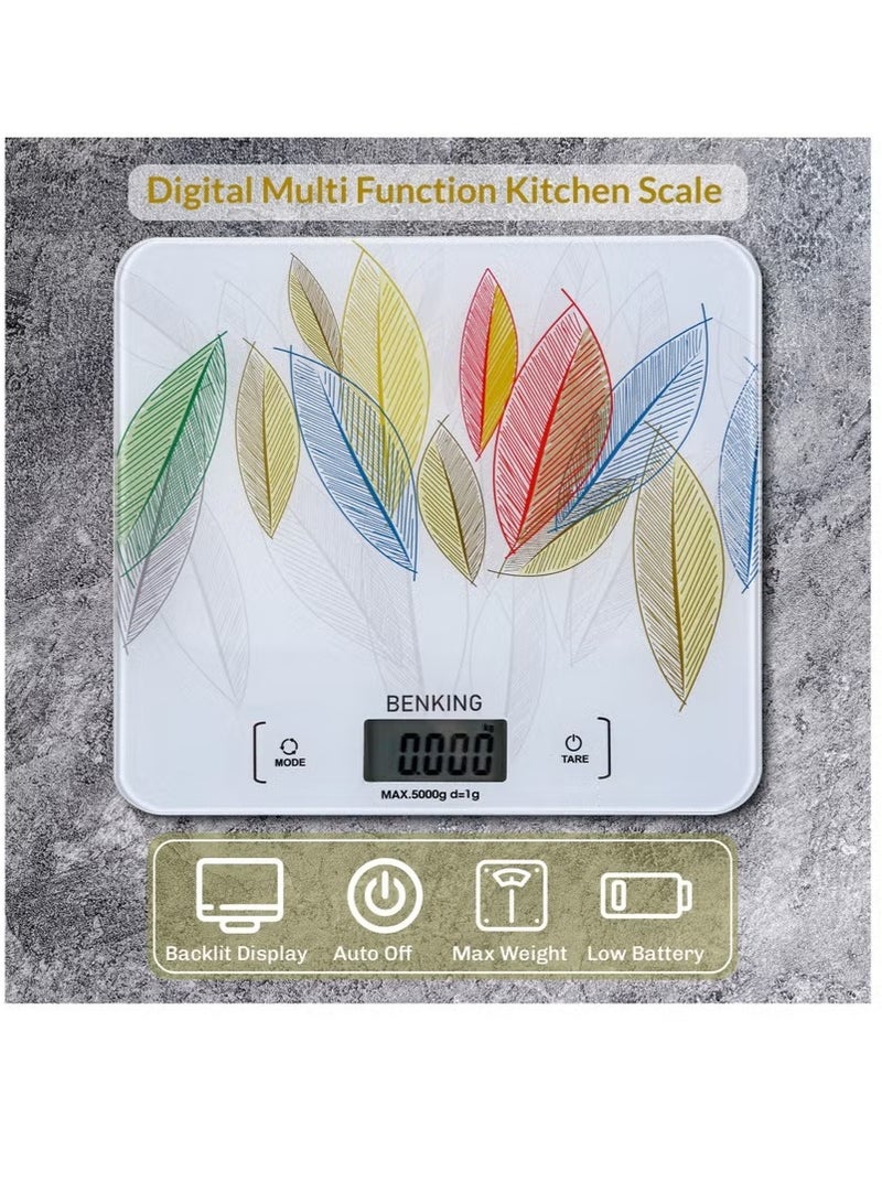 بينكينج ميزان طعام بشاشة رقمية يزن ما يصل إلى 5 كجم وشاشة LCD مع زجاج مدرع، ميزان طعام محمول وخفيف الوزن مثالي لإعداد الوجبات والخبز - Image 2