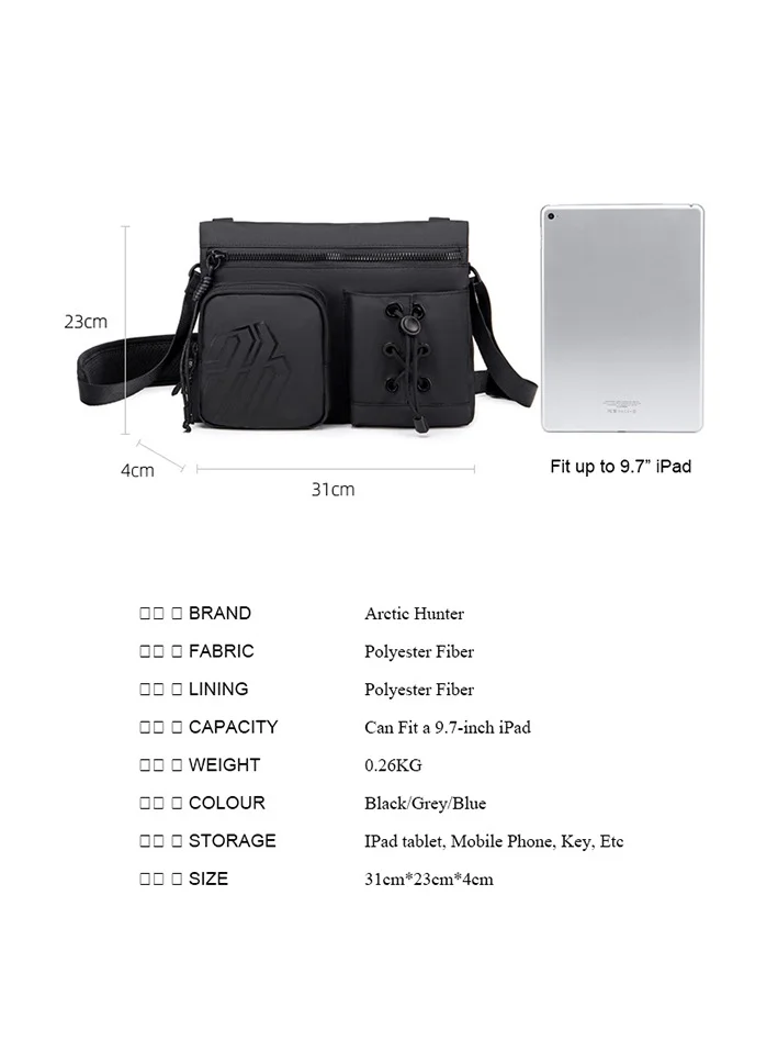 ARCTIC HUNTER Premium Shoulder Sling Bag Water Resistant Polyester Unisex Cross Body Bag for Travel Business School College K00535 Black