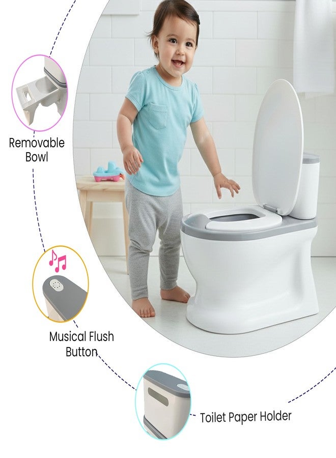 Nuluv Baby Potty Training Seat with Flush Sound, Realistic Toilet Design with Removable Bowl, Toilet Paper Holder, Soft PU Seat and Splash Guard, Anti-Skid Base, Easy Flip Lid, For Babies 12+ Months - Image 3