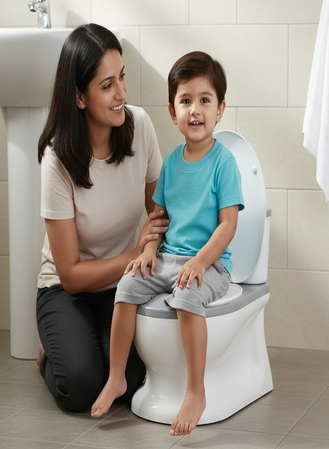 Nuluv Baby Potty Training Seat with Flush Sound, Realistic Toilet Design with Removable Bowl, Toilet Paper Holder, Soft PU Seat and Splash Guard, Anti-Skid Base, Easy Flip Lid, For Babies 12+ Months - Image 1