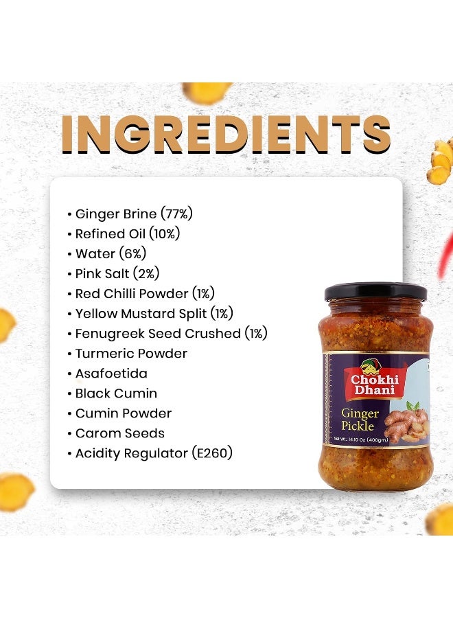 Chokhi Dhani Ginger Pickle 400 gm | Spicy & Tangy Indian-Style Adrak Achar | Traditional Recipe | Perfect with Paratha, Rice & Snacks - Image 3
