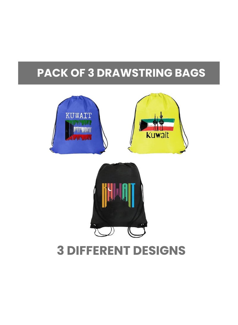 PRINTSHOP4ME Pack Of 3 Drawstring Bags With Kuwait Design For Kids And Adults-Durable Sports Backpack,Great For School And Everyday Use,Lightweight With National Day For Outdoor - Image 2