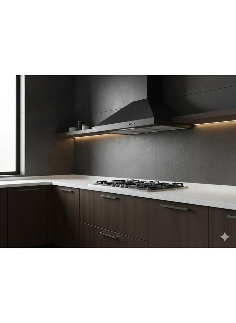 بيورتي شفاط بانسي برو بلس بي ال 90 سم للمطبخ يثبت على الحائط من بيورتي، اسود، 90 سم، اضاءة LED، 3 سرعات، 1000 متر مكعب/ساعة، فلاتر الومنيوم وكربون - Image 2