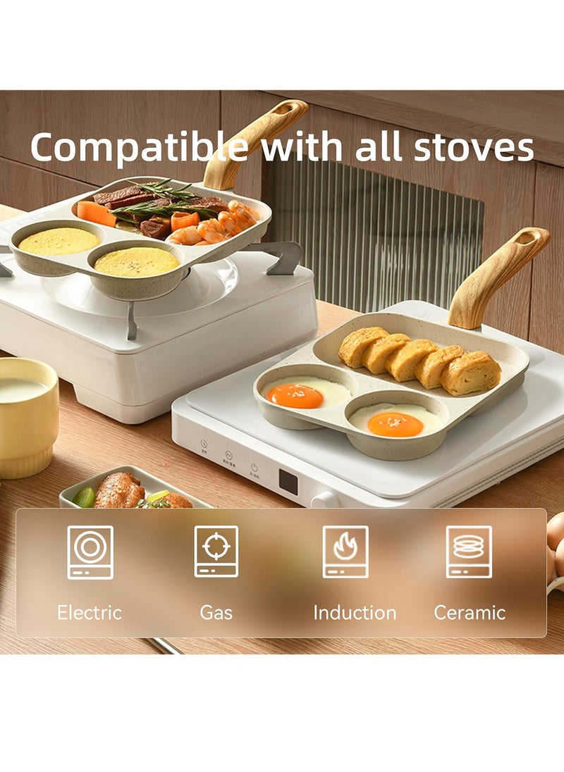 3 Cups Egg Frying Pan with 3-In-1 Cup Design and Raised Handle, Nonstick Granite-Coated Omelette Pan for Gas and Induction Cooktops