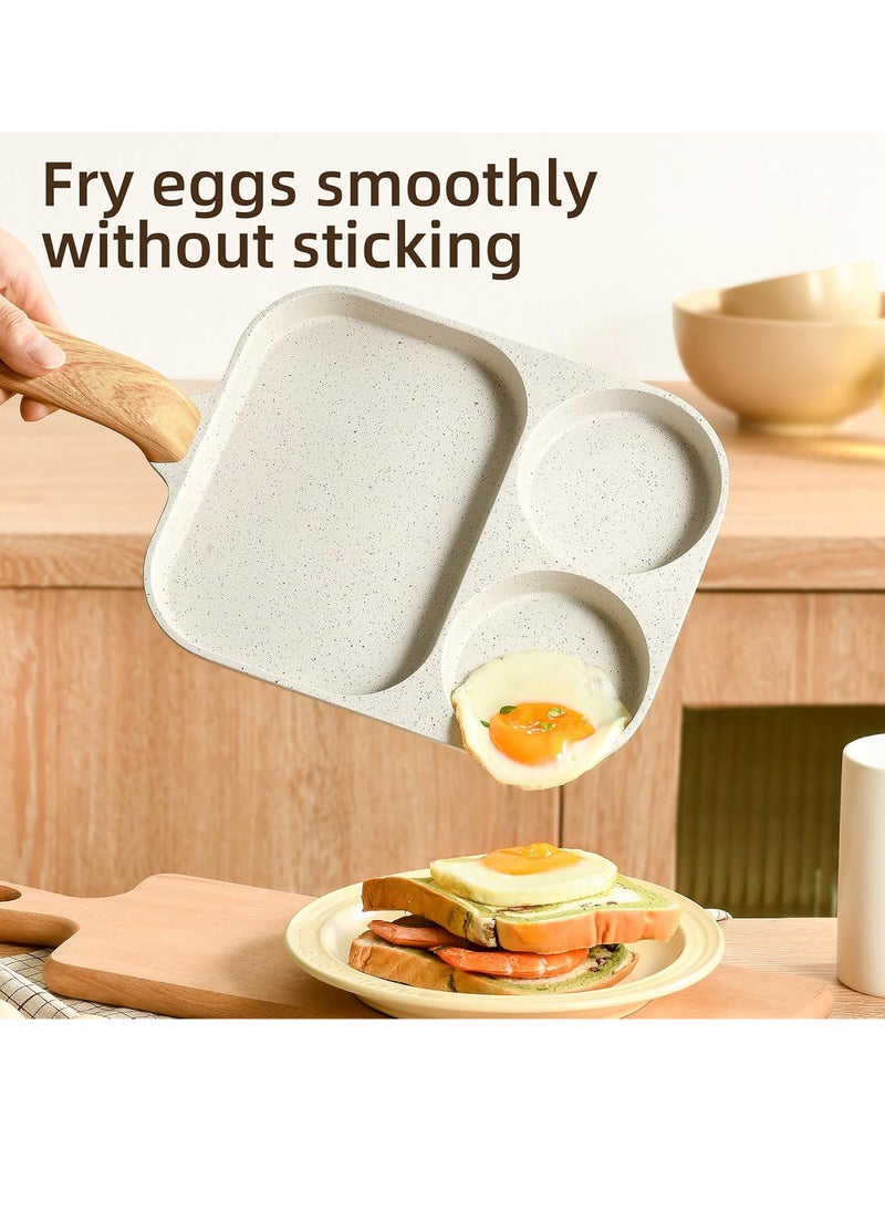 3 Cups Egg Frying Pan with 3-In-1 Cup Design and Raised Handle, Nonstick Granite-Coated Omelette Pan for Gas and Induction Cooktops