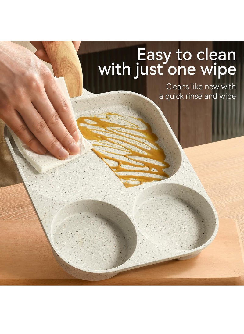 3 Cups Egg Frying Pan with 3-In-1 Cup Design and Raised Handle, Nonstick Granite-Coated Omelette Pan for Gas and Induction Cooktops