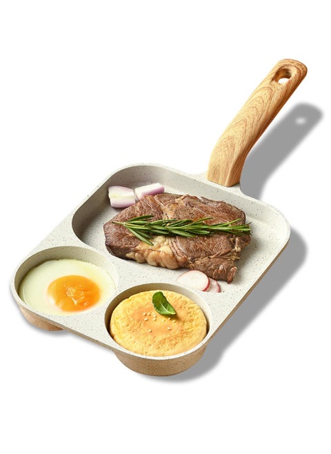 3 Cups Egg Frying Pan with 3-In-1 Cup Design and Raised Handle, Nonstick Granite-Coated Omelette Pan for Gas and Induction Cooktops