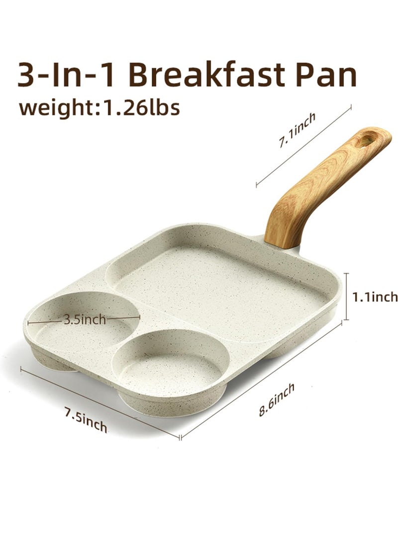 3 Cups Egg Frying Pan with 3-In-1 Cup Design and Raised Handle, Nonstick Granite-Coated Omelette Pan for Gas and Induction Cooktops