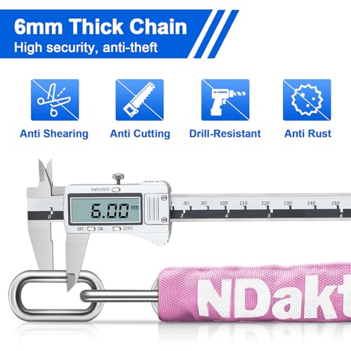 NDakter Bike Chain Lock, 5 Digit Combination Heavy Duty Anti Theft Bicycle Chain Lock, 3.2/4.27/5Ft Long Security Resettable Bike Locks for Bike, Bicycle, Scooter, Motorcycle, Door, Gate, Fence - Image 4