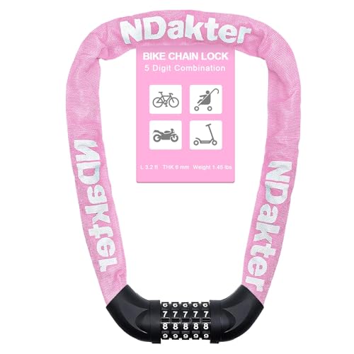 NDakter Bike Chain Lock, 5 Digit Combination Heavy Duty Anti Theft Bicycle Chain Lock, 3.2/4.27/5Ft Long Security Resettable Bike Locks for Bike, Bicycle, Scooter, Motorcycle, Door, Gate, Fence - Image 1