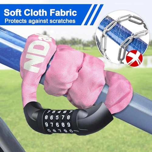 NDakter Bike Chain Lock, 5 Digit Combination Heavy Duty Anti Theft Bicycle Chain Lock, 3.2/4.27/5Ft Long Security Resettable Bike Locks for Bike, Bicycle, Scooter, Motorcycle, Door, Gate, Fence - Image 5