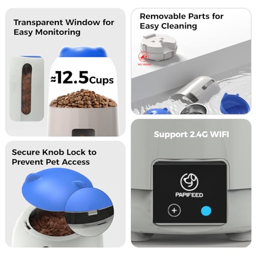 PAPIFEED Automatic Cat Feeder, App-Controlled WiFi Auto Food Dispenser with Dual Power Backup, Slow Feeding Mode, 3L Easy-Clean Feeder for Cats & Small Dogs (Blue) - Image 4