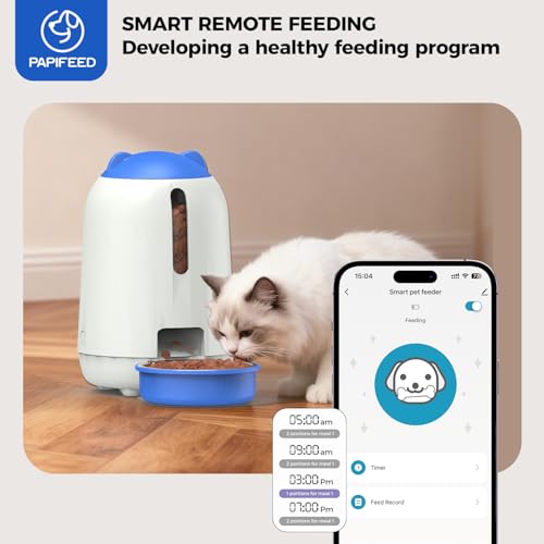 PAPIFEED Automatic Cat Feeder, App-Controlled WiFi Auto Food Dispenser with Dual Power Backup, Slow Feeding Mode, 3L Easy-Clean Feeder for Cats & Small Dogs (Blue) - Image 3