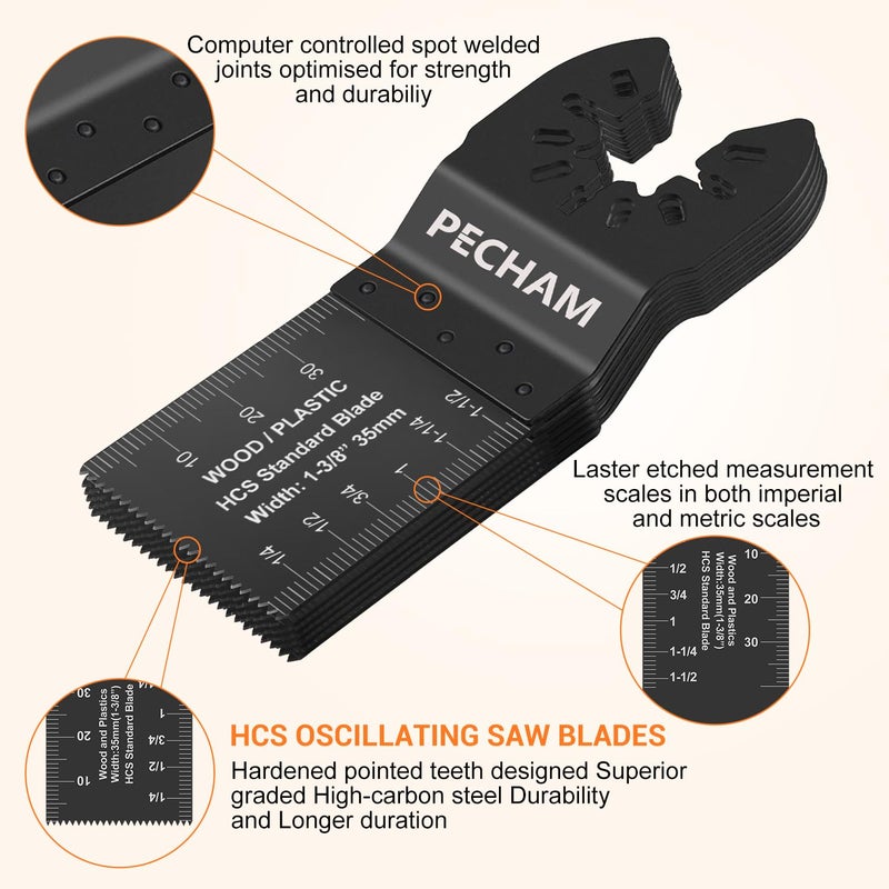 PECHAM Oscillating Saw Blades, 64PCS Professional Universal Titanium Multitool Blades for Wood Plastics Metal Quick Release Multi Tool Kits Fit Rockwell Ridgid Ryobi Milwaukee Chicago Craftsman - Image 3