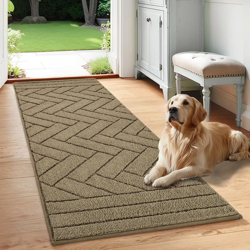 Tindbea Dog Mat for Muddy Paws,Absorbs Moisture Dirt Non-Slip Washable Mud Mat for Dogs,Soft Rubber Backing Front Inside Pet Rug for Entryway, Mud Dog Paws, Patio(24"x59",Light Taupe) - Image 1