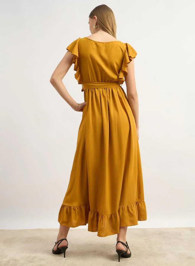 Styli Ruffled Sleeve Midi Dress