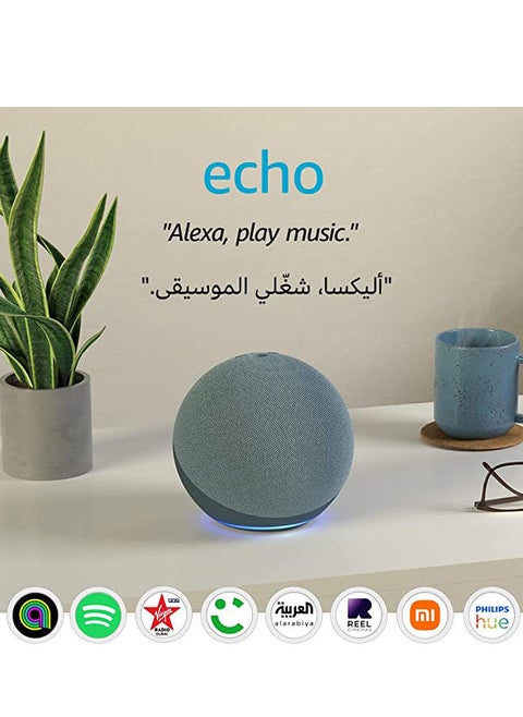 Alexa Bluetooth Echo Dot ، مكبر صوت ذكي Echo Dot (الجيل الرابع) مع صوت ممتاز من Alexa (عربي أو إنجليزي) ، محور منزلي ذكي ، أزرق