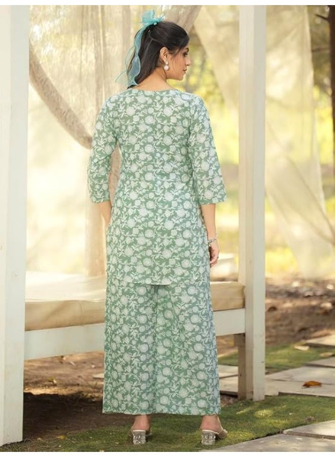 Pinkmint store Women's Pure Cotton Co Ord Set l Kurta Sets for Women |Printed Kurta with Pant l Stylish Pocket & 3/4 Sleeve Women Co-ord Set S - Image 4