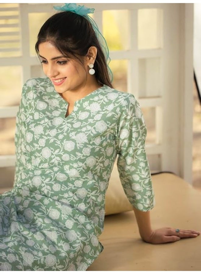Pinkmint store Women's Pure Cotton Co Ord Set l Kurta Sets for Women |Printed Kurta with Pant l Stylish Pocket & 3/4 Sleeve Women Co-ord Set S - Image 3