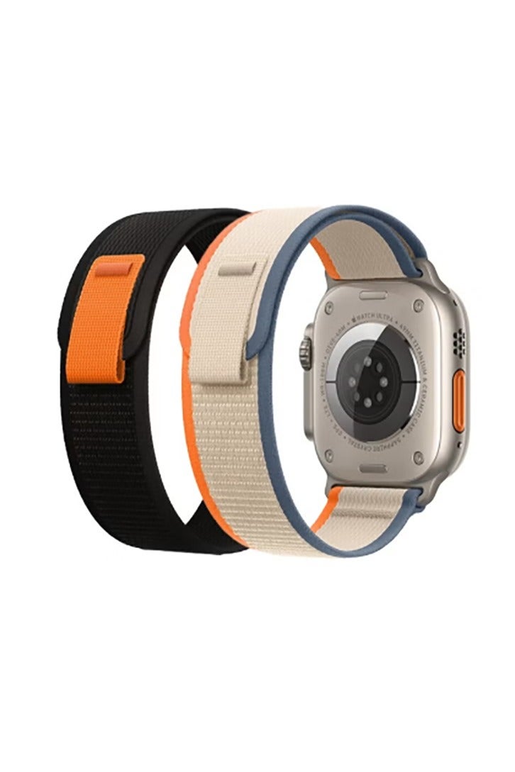 شريط Alpine Trail من قطعتين لساعة Apple Watch مقاس 49 مم/45 مم/44 مم من النايلون المنسوج رياضيًا متوافق مع iWatch Series 8/Ultra/7/SE/6/5/4/3/2/8 (أسود، بيج) - Image 1