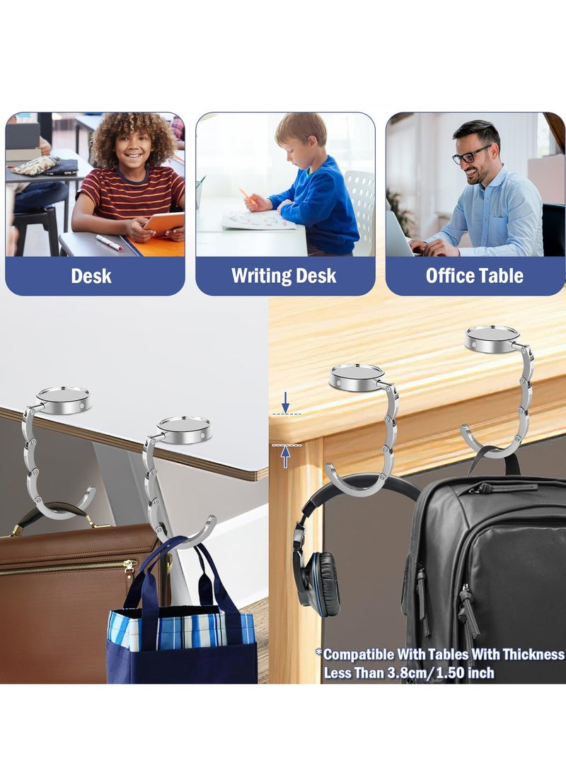 Handbag Hooks for Tables-Set of 4 Folding Purse Hook Hangers- Portable Table Bag Holders Metal Purse Hook Non-Slip Handbag Hanger for Table Desk Less Than 3.8cm/1.50 inch in Thickness