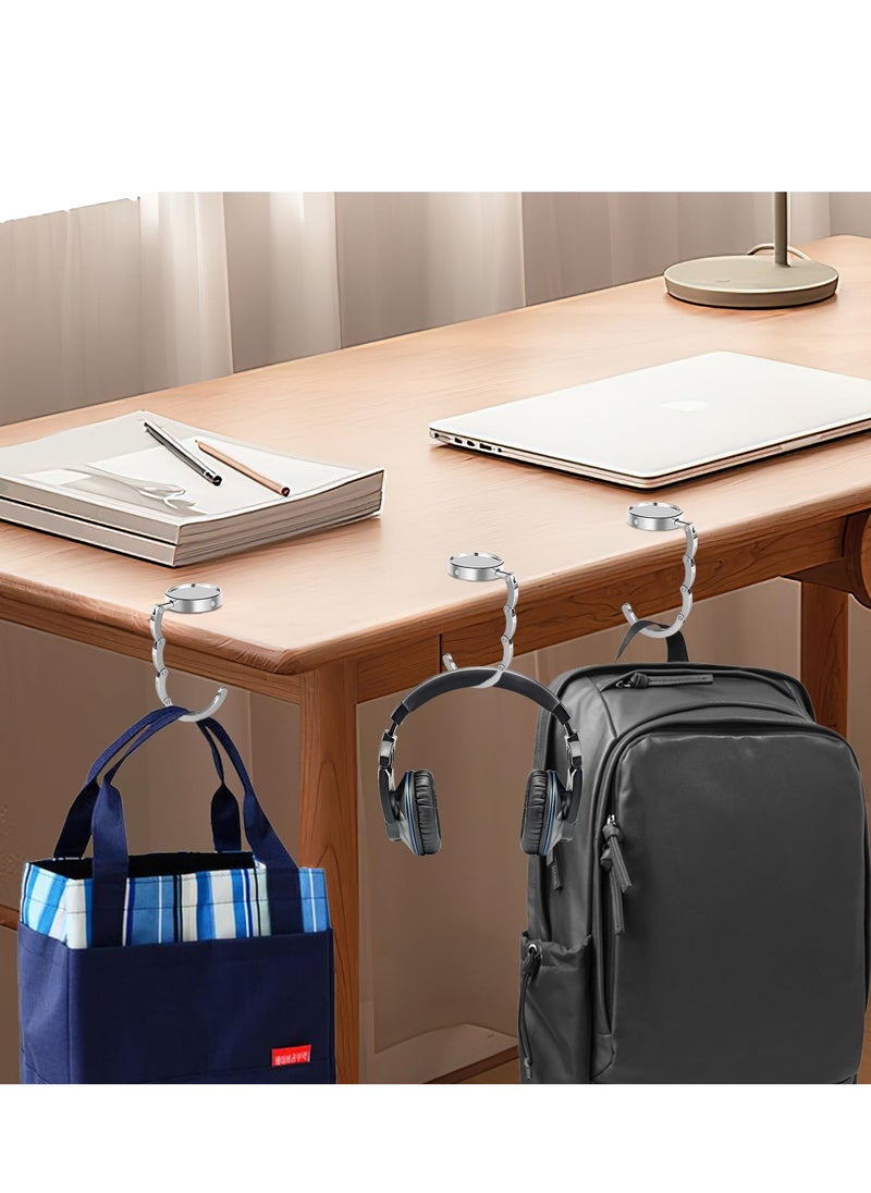 Handbag Hooks for Tables-Set of 4 Folding Purse Hook Hangers- Portable Table Bag Holders Metal Purse Hook Non-Slip Handbag Hanger for Table Desk Less Than 3.8cm/1.50 inch in Thickness
