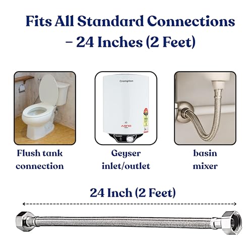 CreativeBuzz Heavy 304 Stainless Steel Connection Pipe for geyser connection pipe for wash basin hose pipe (Chrome, 24 Inch) - Pack of 2 - Image 2