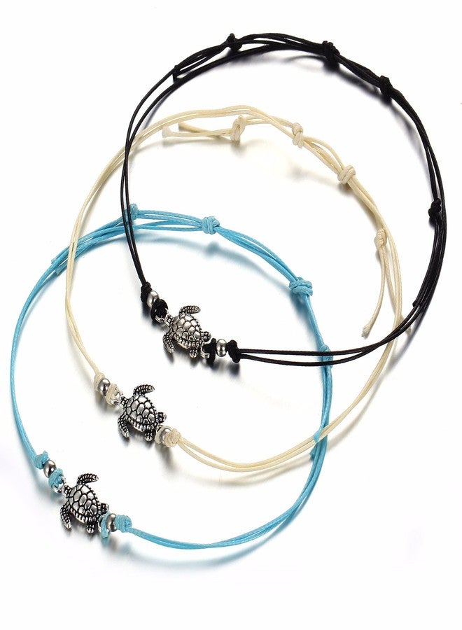 Pingyongchang Boho Beach Sea Turtles Rope String Bracelets Anklets Family Handmade Adjustable Turtle String Bracelet for Women Best Friend Jewelry-A - Image 2