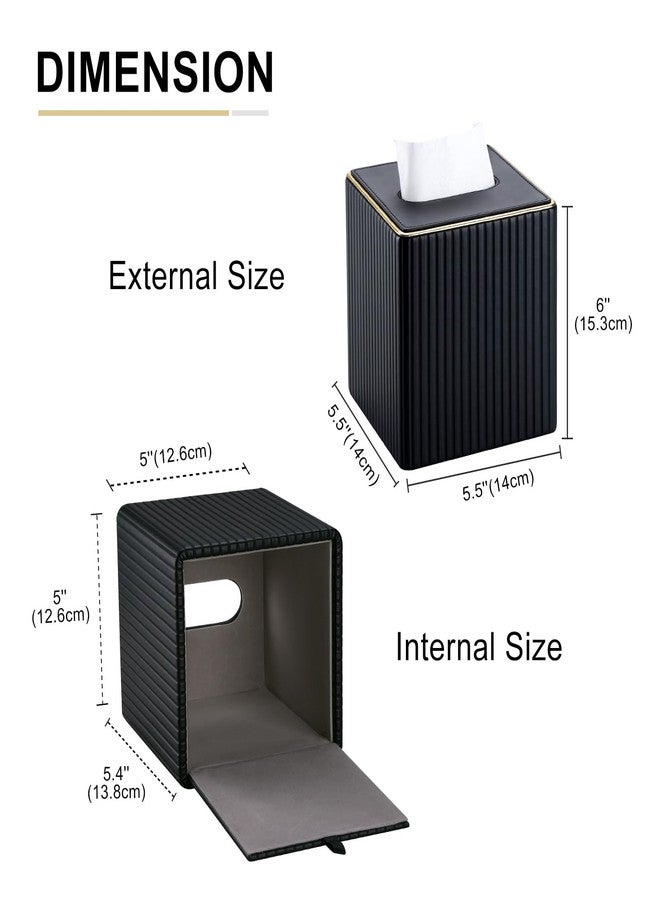 KINGFOM Tissue Box Cover, PU Leather Square Tissue Box Holder for Kleenexs with Magnetic Bottom Cover for Facial Tissues/Napkins, Office & Living Room Decor Box Black - Image 3