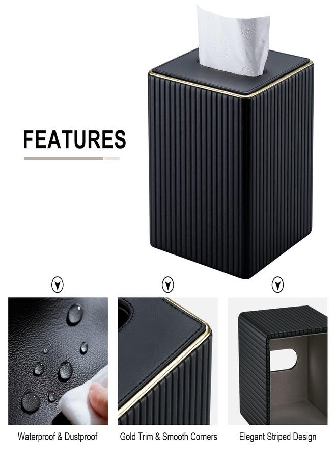 KINGFOM Tissue Box Cover, PU Leather Square Tissue Box Holder for Kleenexs with Magnetic Bottom Cover for Facial Tissues/Napkins, Office & Living Room Decor Box Black - Image 4