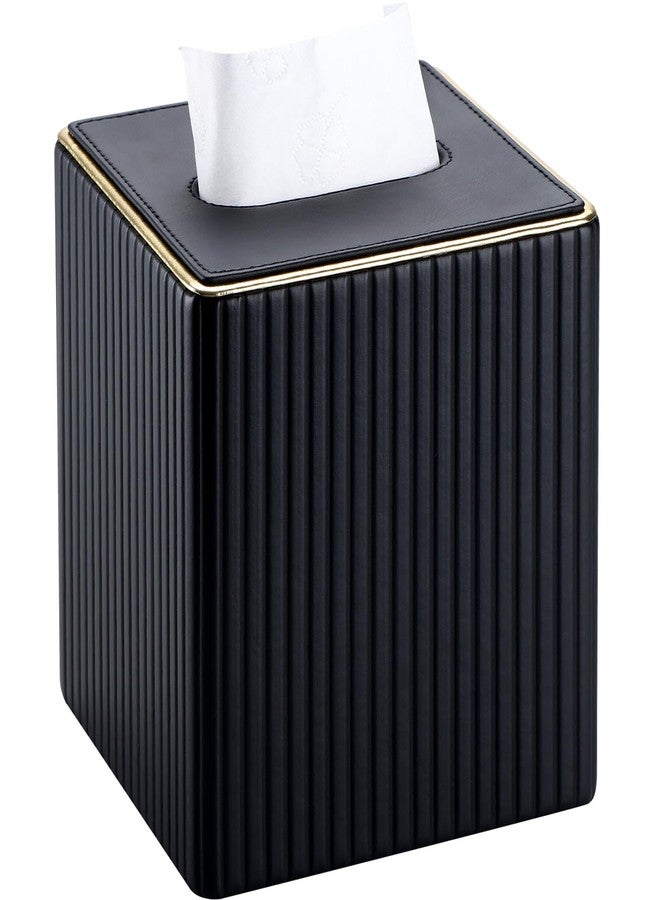 KINGFOM Tissue Box Cover, PU Leather Square Tissue Box Holder for Kleenexs with Magnetic Bottom Cover for Facial Tissues/Napkins, Office & Living Room Decor Box Black - Image 1