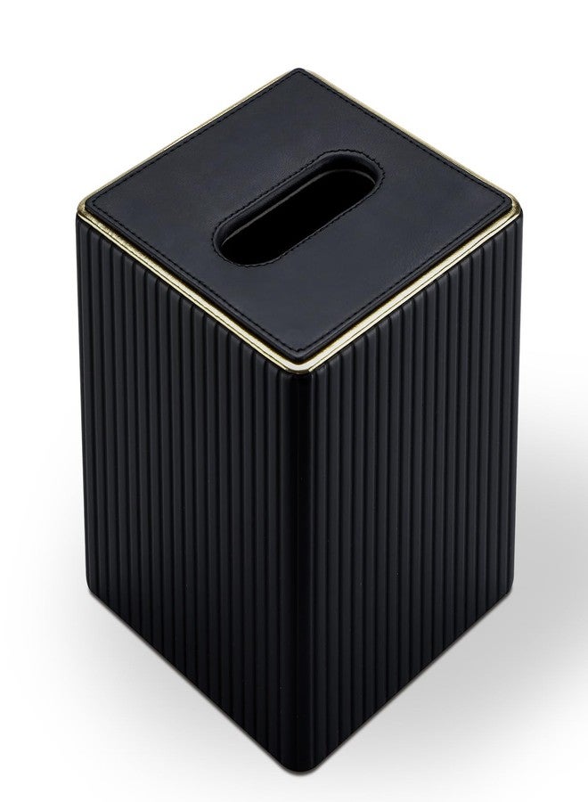 KINGFOM Tissue Box Cover, PU Leather Square Tissue Box Holder for Kleenexs with Magnetic Bottom Cover for Facial Tissues/Napkins, Office & Living Room Decor Box Black - Image 2