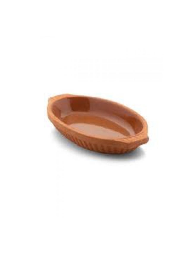 DANUBE HOME Terracotta Oval Inner-Glazed Oven Tray Pan for Mexican Indian Korean Dishes Handmade Cookware Glazed Clay Pot For Oven Clay Pan For Cooking - Brown -  33x18x5 cm  - Image 1
