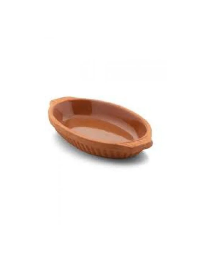 DANUBE HOME Terracotta Oval Inner-Glazed Oven Tray Pan for Mexican Indian Korean Dishes Handmade Cookware Glazed Clay Pot For Oven Clay Pan For Cooking - Brown -  33x18x5 cm