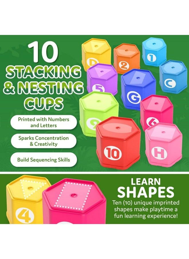 CoolToys - Stack N' Sort Baby Toddler Learning Toys 3 Developmental Educational Game Set Nesting & Stacking Cups Shape & Color Sorting Stackable Wooden Pieces Montessori Wooden Puzzle Jungle Theme - Image 1