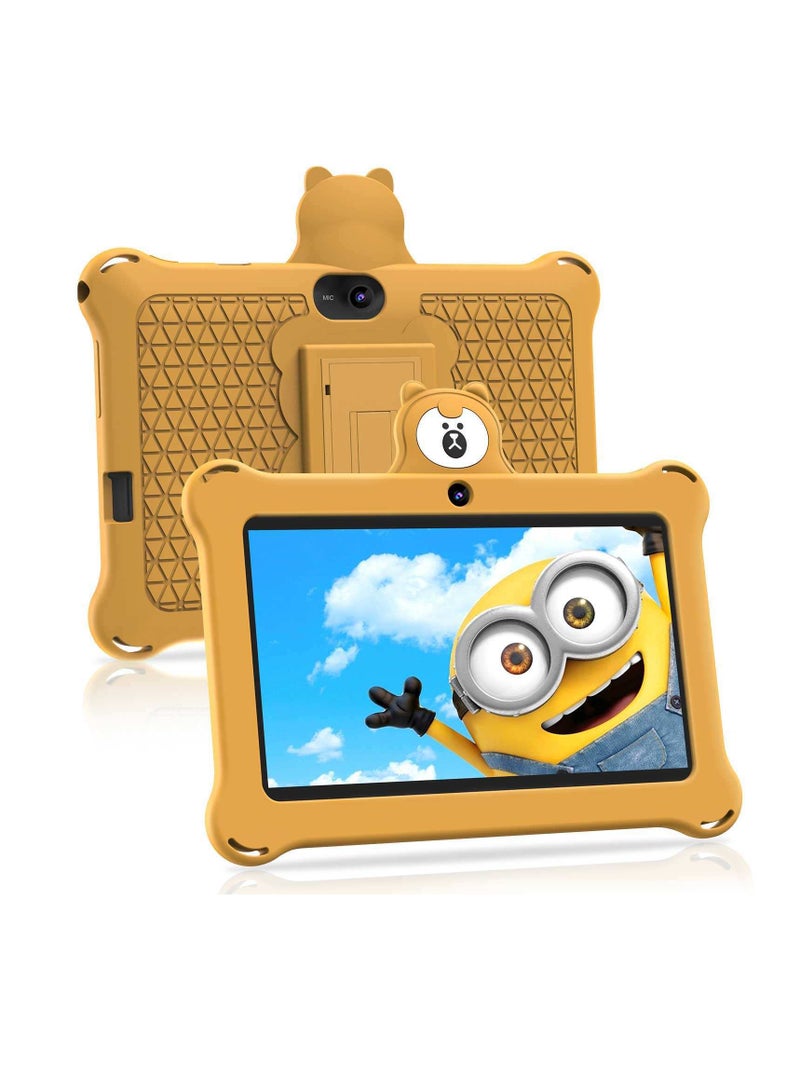AROAQ K7 Children Tablet, 4GB Ram 32GB ROM Kids Learning Tablet With Protective Silicone Case, Lightweight Cute Design Durable Children Pad With HD Display, (1pc, Yellow) - Image 1