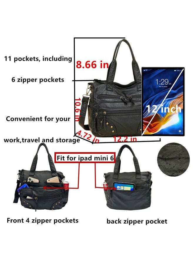 Phevos Hobo Handbag and Purses for Women,Top Handle Satchel Purse Tote Shoulder Bags Faux Leather for Ladies, Rivet Black - Image 5