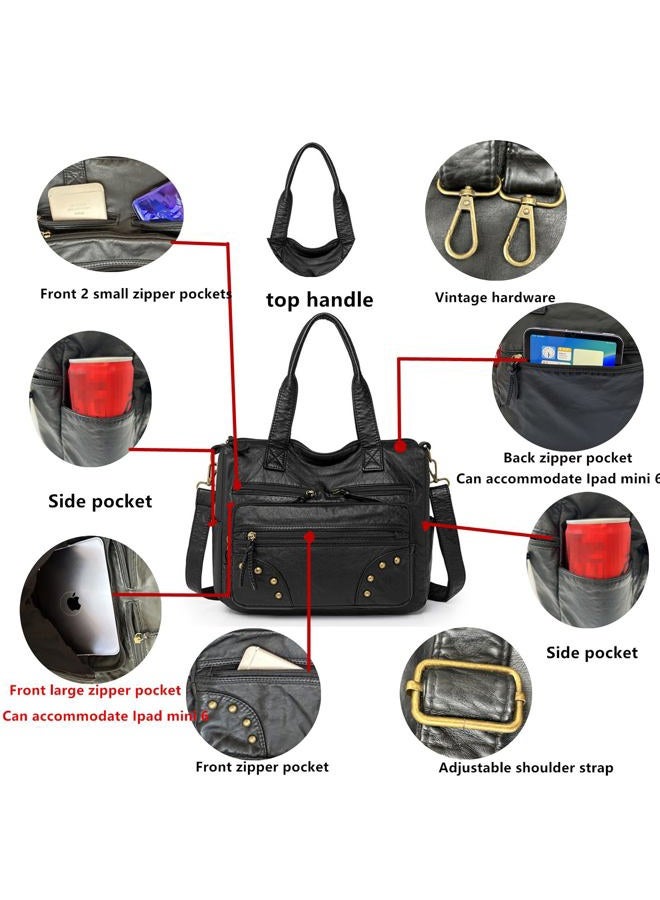 Phevos Hobo Handbag and Purses for Women,Top Handle Satchel Purse Tote Shoulder Bags Faux Leather for Ladies, Rivet Black - Image 4