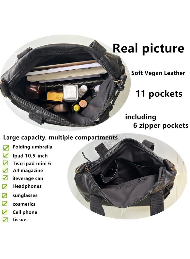 Phevos Hobo Handbag and Purses for Women,Top Handle Satchel Purse Tote Shoulder Bags Faux Leather for Ladies, Rivet Black - Image 3