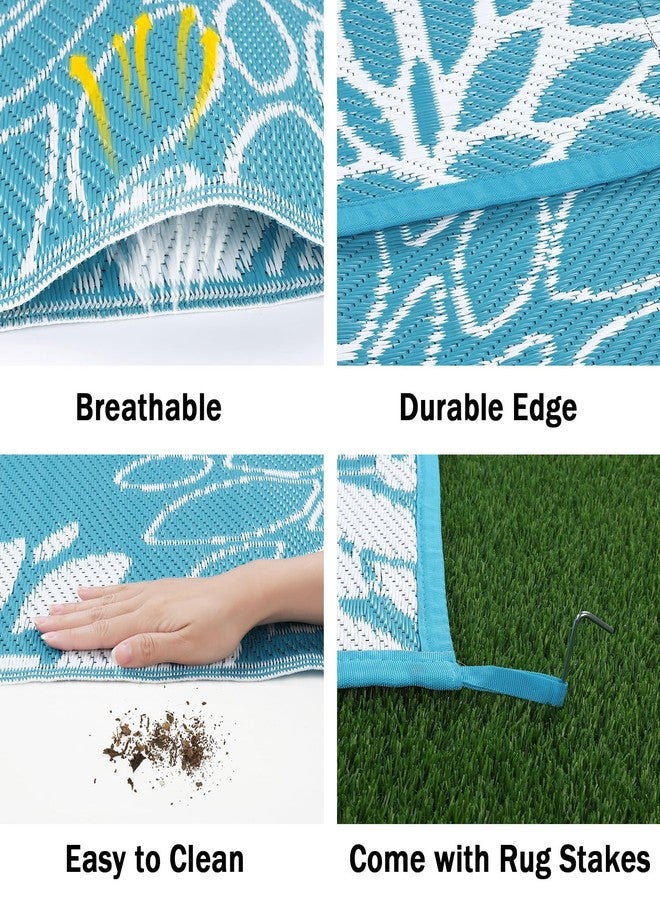 Ileading Reversible Outdoor Rug for Patios 6x9 Ft Teal Outdoor Deck Rugs Waterproof Plastic Woven Rug Boho Large Floor Mat and Rug for Porch, Backyard, Balcony, Pool, Beach, Rv, Camping, Picnic - Image 3