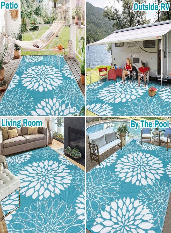 Ileading Reversible Outdoor Rug for Patios 6x9 Ft Teal Outdoor Deck Rugs Waterproof Plastic Woven Rug Boho Large Floor Mat and Rug for Porch, Backyard, Balcony, Pool, Beach, Rv, Camping, Picnic - Image 4