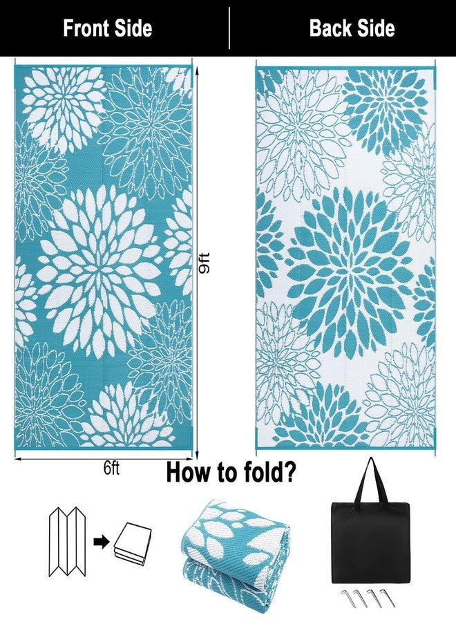 Ileading Reversible Outdoor Rug for Patios 6x9 Ft Teal Outdoor Deck Rugs Waterproof Plastic Woven Rug Boho Large Floor Mat and Rug for Porch, Backyard, Balcony, Pool, Beach, Rv, Camping, Picnic - Image 2
