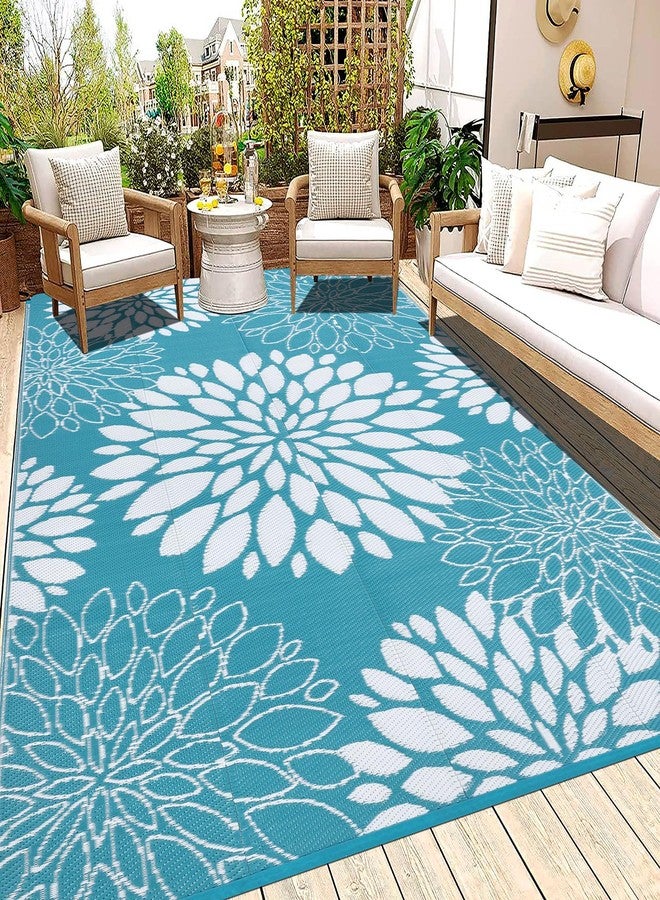 Ileading Reversible Outdoor Rug for Patios 6x9 Ft Teal Outdoor Deck Rugs Waterproof Plastic Woven Rug Boho Large Floor Mat and Rug for Porch, Backyard, Balcony, Pool, Beach, Rv, Camping, Picnic - Image 1