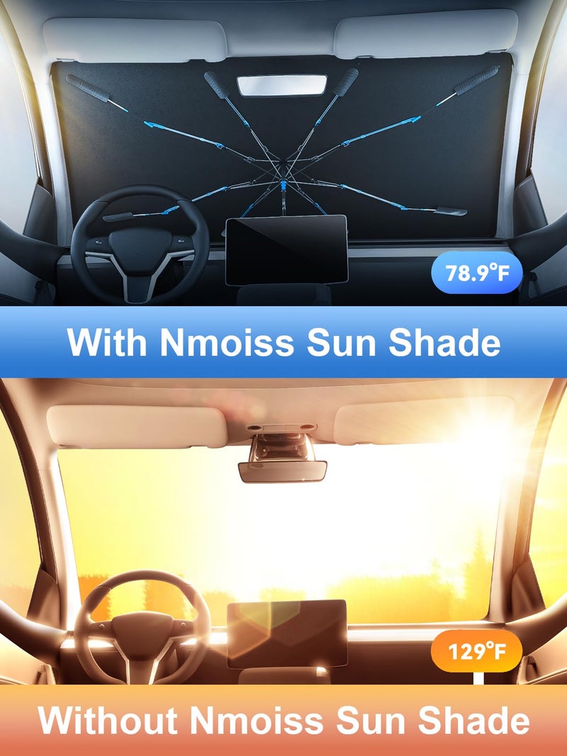 Nmoiss Upgraded Nmoiss Windshield Sun Shade Umbrella [Ice Rib] High Speed â€‹â€‹Cooling 99% UV Blocking Protects Car from Sun and Heat Damage, Keeps Cool and Protects Interior Medium (56" L x 31" W) - Image 2