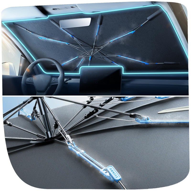 Nmoiss Upgraded Nmoiss Windshield Sun Shade Umbrella [Ice Rib] High Speed â€‹â€‹Cooling 99% UV Blocking Protects Car from Sun and Heat Damage, Keeps Cool and Protects Interior Medium (56" L x 31" W) - Image 1